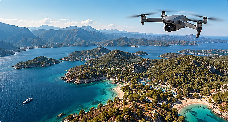 Drone ile sahil ve ada manzaralarının havadan görüntülenmesi